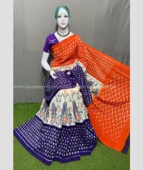 Navy Blue and Orange color pochampally Ikkat cotton handloom saree with all over pochampally ikkat design -PIKT0000515