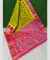 Acid Green and Pink color Ikkat sico handloom saree with all over ikkat design -IKSS0000351