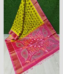 Acid Green and Pink color Ikkat sico handloom saree with all over ikkat design -IKSS0000351