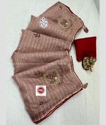 Brown and Red color Organza sarees with heavy work with khalti work design -ORGS0003138
