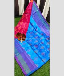 Pink and Blue color Uppada Soft Silk handloom saree with all over pochampally design saree -UPSF0001797