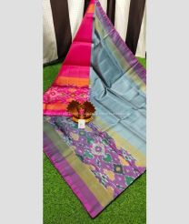 Pink and Grey color Uppada Soft Silk handloom saree with big pochampalli weaving border saree design -UPSF0001968