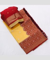 Lemon Yellow and Maroon color Organza sarees with exclusive jalar on pallu design -ORGS0003049