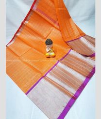 Orange and Magenta color Uppada Cotton handloom saree with all over lines design -UPAT0004259