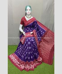 Purple Blue and Deep Maroon color pochampally Ikkat cotton handloom saree with all over pochampally ikkat design -PIKT0000514