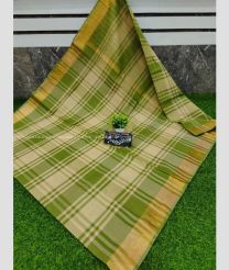 Cream and Mehendi Green color Uppada Cotton handloom saree with jill checks pochampalli and kaddi border design -UPAT0003185