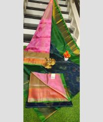 Rose Pink and Windows Blue color Uppada Soft Silk sarees with pochampally border design -UPSF0004182