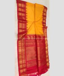 Mango Yellow and Red color gadwal sico handloom saree with temple  border saree design -GAWI0000325