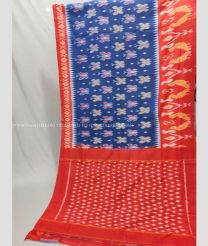 Blue and Red color pochampally Ikkat cotton handloom saree with pochampalli ikkat design -PIKT0000790