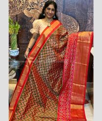 Oak Brown and Red color pochampally ikkat pure silk sarees with all over pochampally ikkat design -PIKP0038028