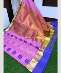 Purple and Blue color Chenderi silk handloom saree with all over big buties saree design -CNDP0012129