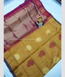 Magenta and Bisque color Uppada Soft Silk handloom saree with all over big buties design -UPSF0002926