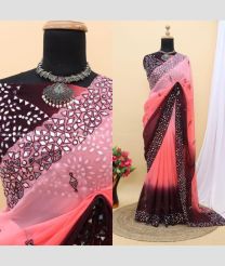 Pastel Pink and Brown color Georgette sarees with embroidery c pallu work and 4000 plus real mirror work design -GEOS0024020