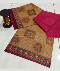 Brown and Deep Pink color Uppada Cotton handloom saree with all over printed design -UPAT0004710