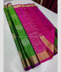 Green and Pink color soft silk kanchipuram sarees with kaddy border saree design -KASS0000303