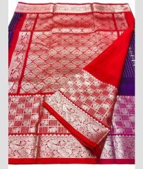 Purple and Red color venkatagiri pattu handloom saree with all over silver line and buties design -VAGP0000915