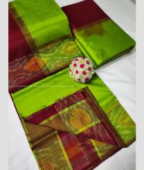 Parrot Green and Maroon color Tripura Silk handloom saree with plain with pochampally border design -TRPP0008528