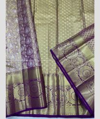 Golden and Purple color kanchi pattu handloom saree with all over jari with pure jari koravai border design -KANP0013478