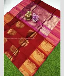 Maroon and Purple color Chenderi silk handloom saree with all over big peacock buties saree design -CNDP0012173