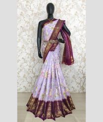 Lavender and Plum Purple color pochampally ikkat pure silk sarees with kanchi border design -PIKP0037941