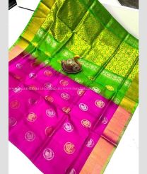 Pink and Parrot Green color uppada pattu sarees with all over buttas design -UPDP0022004