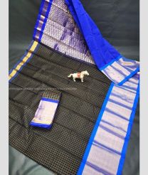 Black and Blue color Chenderi silk handloom saree with all over mothi checks design -CNDP0016227