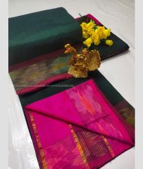 Forest Fall Green and Pink color Tripura Silk handloom saree with plain with pochampally border design -TRPP0008532