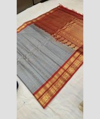 Grey and Red color gadwal sico handloom saree with all over buties design -GAWI0000747