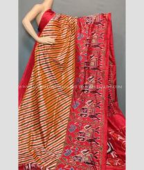 Red and Black color pochampally ikkat pure silk handloom saree with all over pochamally design -PIKP0006136