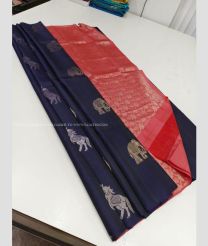 Dark Navy Blue and Red color soft silk kanchipuram sarees with all over buttas design -KASS0001058
