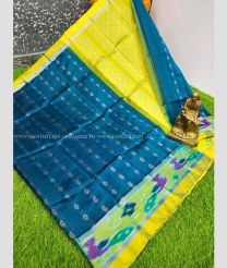 Blue Ivy and Yellow color Kollam Pattu handloom saree with all over buties and pochampally border design -KOLP0000956