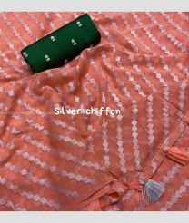 Peach and Black color Chiffon sarees with zari border saree design -CHIF0000261