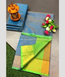 Blue Ivy and Parrot Green color Uppada Tissue handloom saree with plain with big border design -UPPI0001267