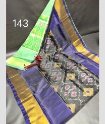 Charcoal Black and Purple Blue color Uppada Soft Silk handloom saree with all over pochampalli ikkat design -UPSF0003671