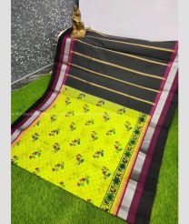 Mustard Yellow and Black color Chenderi silk handloom saree with all different design -CNDP0014778