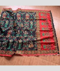 Black and Red color linen sarees with all over kalamkari printed design -LINS0003596