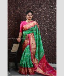 Green and Pink color Ikkat sico sarees handloom saree with All over Pochampally design-IKSS0000044
