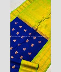 Royal BLue and Parrot Green color gadwal pattu handloom saree with meena buta saree design -GDWP0000744