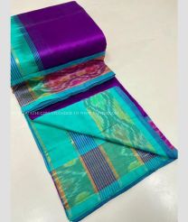 Purple and Blue Turquoise color Tripura Silk handloom saree with plain and thread woven lines with pochampally border design -TRPP0008034
