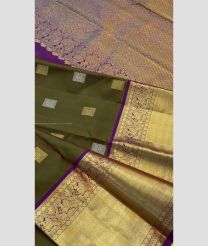 Mehendi Green and Purple color gadwal pattu handloom saree with all over square buties with kanchi border design -GDWP0001676