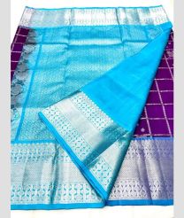 Purple and Sky Blue color venkatagiri pattu handloom saree with all over checks and bluties with 8inch border on both side design -VAGP0000802