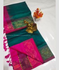 Dark Teal and Pink color Tripura Silk handloom saree with plain with pochampally border design -TRPP0008485