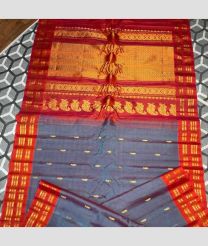 Grey and Red color gadwal sico handloom saree with all over buties with bothside bentex borders design -GAWI0000649