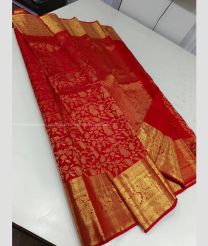 Red and Golden color kanchi pattu handloom saree with all over jari design -KANP0013683