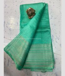 Aqumarine color mangalagiri pattu handloom saree with all over jari line checks with silver big border design -MAGP0026252