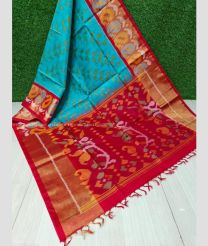 Blue and Red color Ikkat sico handloom saree with ikkat design -IKSS0000387