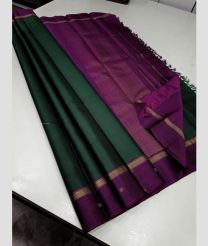 Forest Fall Green and Dark Magenta color kanchi pattu handloom saree with small border design -KANP0013729