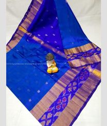 Blue and Brown color uppada pattu handloom saree with all over nakshtra buties with pochampally border design -UPDP0021033