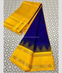 Mango Yellow and Navy Blue color kuppadam pattu sarees with two side rudraksha border design -KUPP0097185