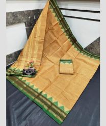 Peach and Olive color mangalagiri pattu handloom saree with temple border design -MAGP0026521